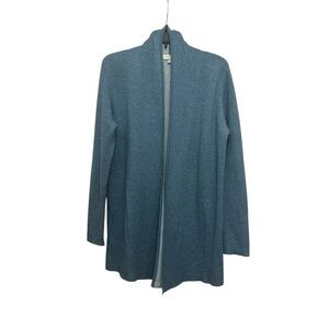 Kinross Cashmere Open Front Cardigan Size Medium Blue Pockets Long